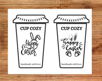 Easter Cup Cozy Template Printable - 4 Templates PDF, PNG Download - Coffee Cup Sleeve Insert - Market Display Prep Supplies Tags Labels