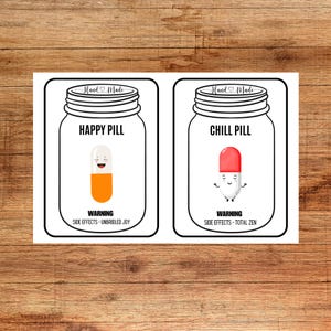 Afdrukbare videokaart Happy Pill: afdrukbare sjabloon Chill Pill