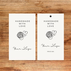 Handmade With Love Tag + Price Tag in White and Black -- Fully Editable in Canva -- Hang Tags Labels  for Knit, Crochet, Macrame, Weaving