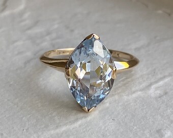 Vintage Blue Topaz Engagement Ring//Antique Engagement Ring