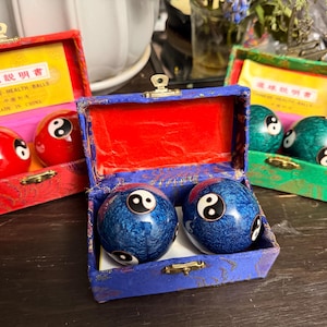 Vintage 2” Yin Yang Cloisonné Chime Balls: Musical Meditation Stress Relief Boxed