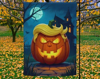 Anti Trumpf Halloween Garten Flagge: Gruseliger Kürbis Dekor