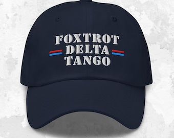 Subtil FDT-hatt, broderad anti-Trump Foxtrot Delta Tango-keps, vänsterpolitisk merchandise