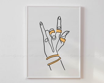 Hand Line Art Print Love Hand Gesture Line Drawing Hand Minimal Wall Art Sign Language Line Printable Wall Decor Minimal