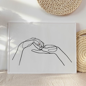 Tomados de la mano Imprimir Arte de línea Decoración de pared mínima Dibujo de línea imprimible Amor Arte de línea mínima Pareja Póster Compromiso Regalo Aniversario