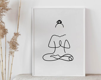 Meditation Wall Art Minimal Wall Decor Line Art Meditation Line Drawing Yoga Lotus Pose Wall Art Minimal Yoga Poster Printable