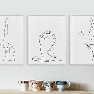 Set of 3 Yoga Art Print Line Drawing Yoga Wall Decor Minimal Art Meditation Poster Printable Yoga Pose Namaste Gym Wall Art