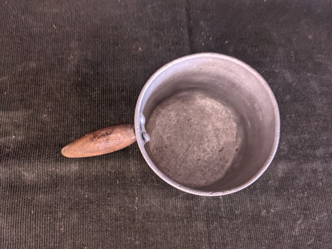 Antique Robinhood Flour Aluminum Measuring Cup with Wooden