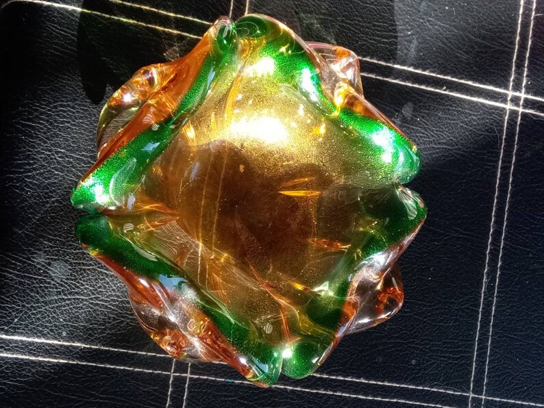 Vintage Bronze and Green Murano Art Glass Ashtray