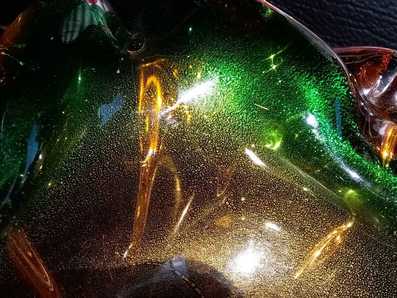 Vintage Bronze and Green Murano Art Glass Ashtray