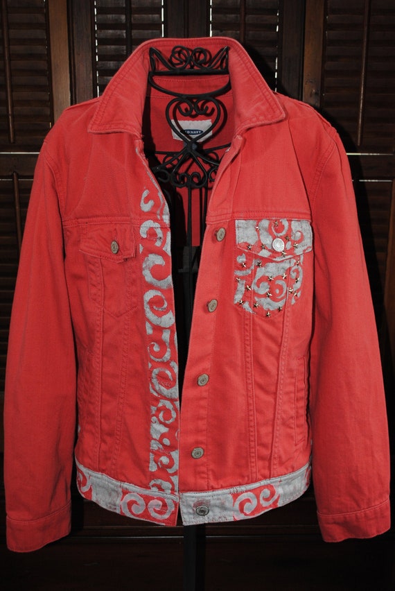 black and orange jean jacket