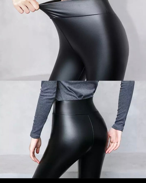 2024 Spring Winter Thick Warm Women's Leggings Leather High Waist Pants  Velvet Black Slimming PU Faux Leather Leggings for Women 