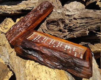 Dominoes Set In Desert Iron Wood Rustic Finish 28 Holds - Hand Engraving Custom - Yard Dominoes - Outdoor Games - Yard Games - Handmade