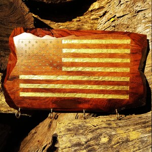 Wall keys holder USA flag handmade in desert ironwood custom engraving