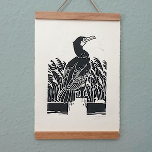 Skarv Linocut A4 - fågelaffisch | naturtryck | Kormoran Linolschnitt Included