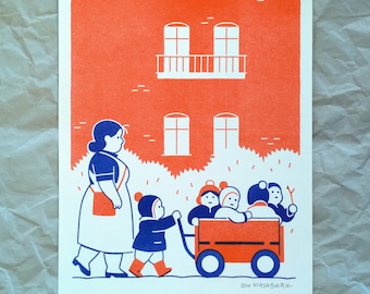 Kinderrisografie print A4 - Krippenwagen | kinderbus riso