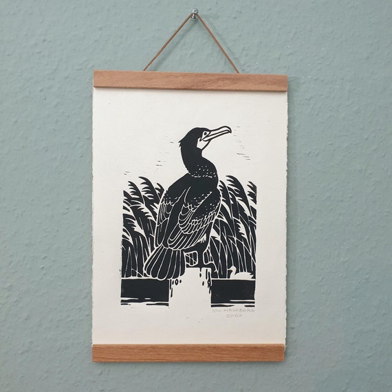 Cormorant Linocut A4 - bird poster | nature print | Kormoran Linolschnitt