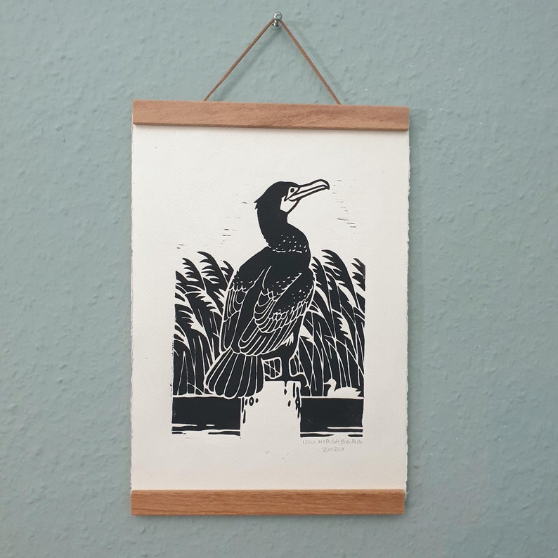 Skarv Linocut A4 - fågelaffisch | naturtryck | Kormoran Linolschnitt Included