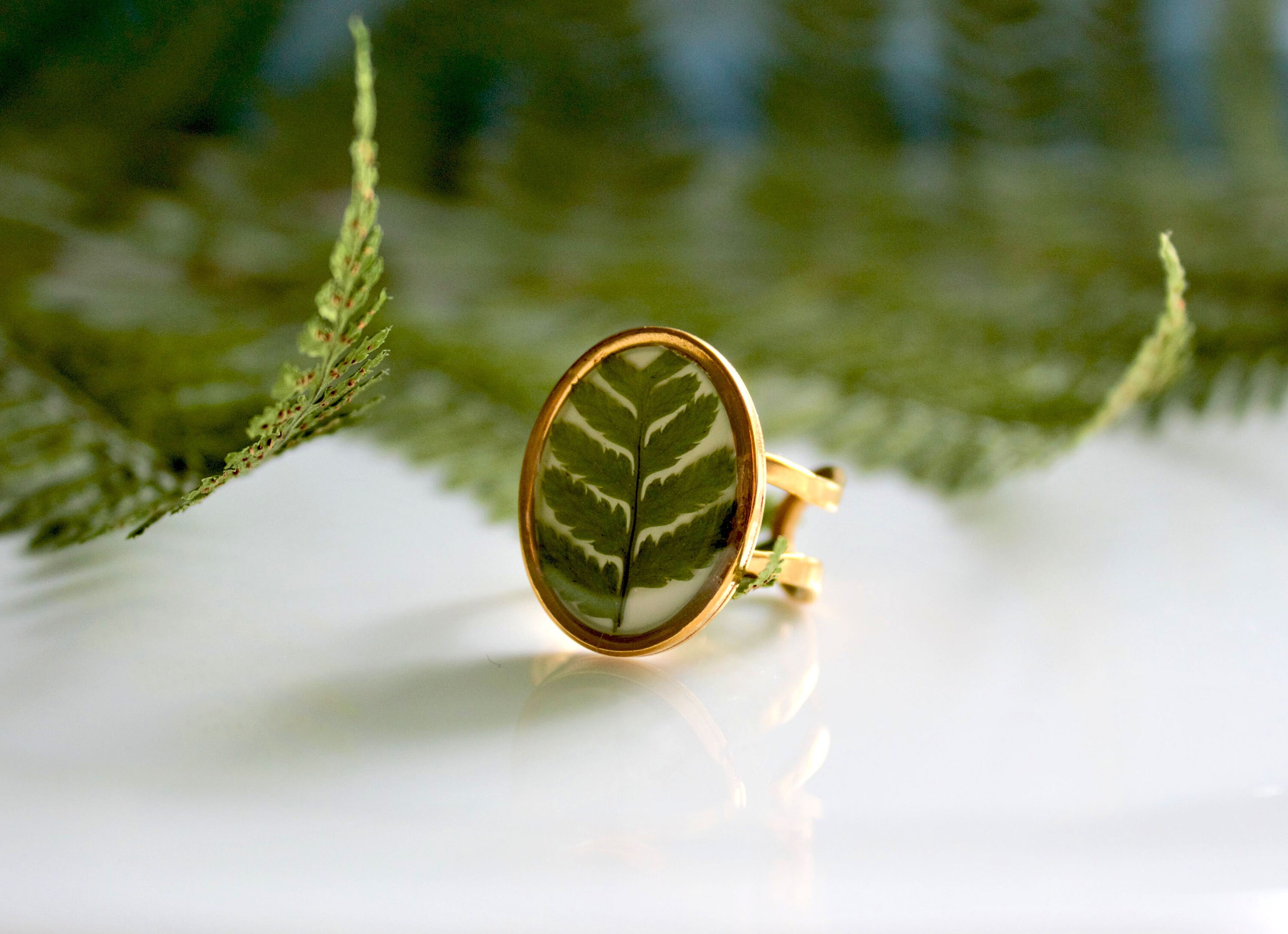 Dry Real Fern Ring Gold. Pressed Leaf Ring.Plant Ring. Resin Etsy