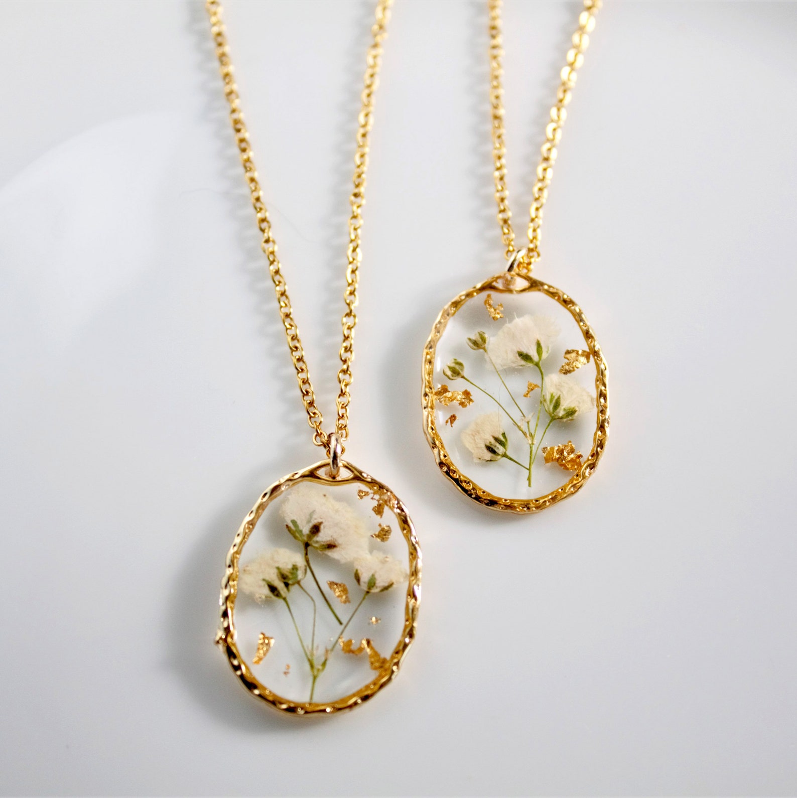 Baby's Breath pendant necklace. Pressed white flower Etsy
