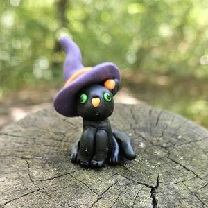 Polymer Clay Black Cat Figurine: Halloween Witch Decor