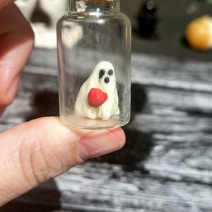 Pet glow in the dark ghost, miniature glass bottle, miniature ghost, Cute spooky gift, Pet ghost, adopt a ghost, Gift for her, Gift for him,