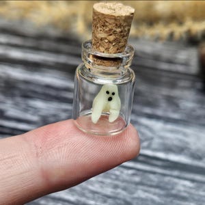 Pet glow in the dark ghost, Tiny glass bottle, miniature ghost, Cute spooky gift, Pet ghost, adopt a ghost,  Gift for her, Gift for him,