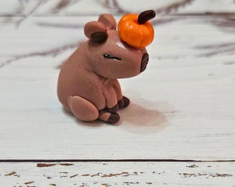 Hand-sculpted Capybara Figurine, Polymer Clay Desk Decor, Halloween Gift