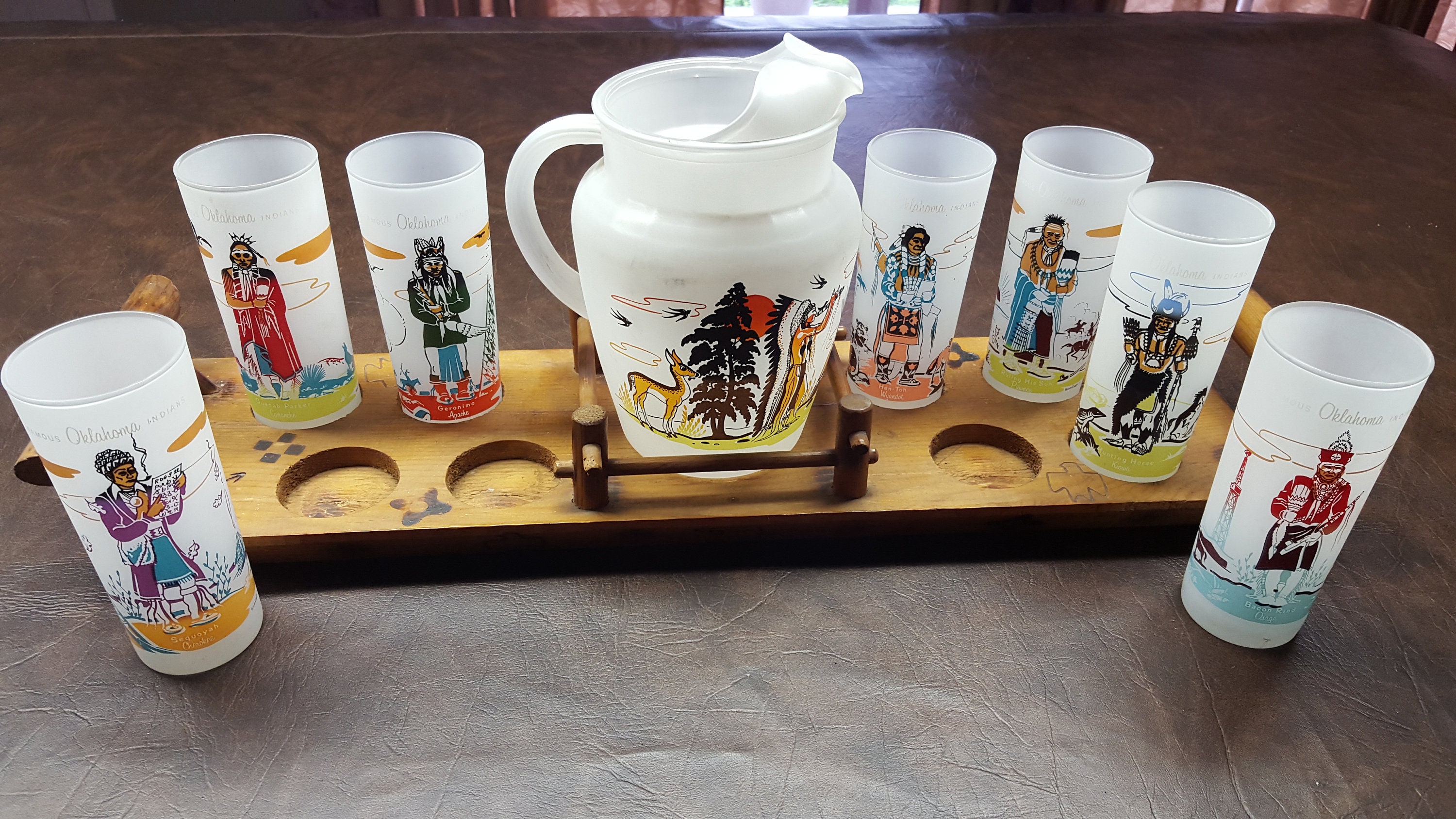 Acee Blue Eagle Famous Oklahoma Indians Pitcher Glasses Tray Complete Set Knox Etsy
