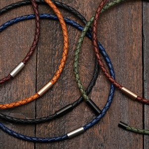 Leren choker ketting magnetisch gevlochten met roestvrijstalen sluiting, lengte 12 tot 20 inch
