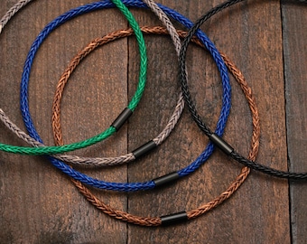 Collier ras de cou en cuir tressé : fermoir magnétique noir, longueur de 33 à 50 cm