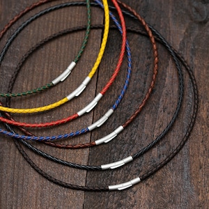 Leather Necklace For Pendant, Braided Necklace For Charm With Stainless Steel Clasp 9 available Colors, Length 12 to 24 Inches