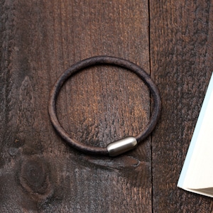 Leather Cord Bracelet Wristband With Brushed Magnetic Stainless Steel Clasp