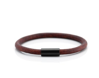 Leather Cord Bracelet  With Magnetic Tube Stainless Steel Matt Black Brushed Clasp