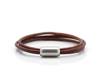 Bracelet cordon en cuir avec fermoir magnétique puissant en acier inoxydable brossé Taille personnalisée pour votre poignet