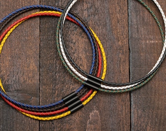Braided Leather Choker Necklace: Thin, Black Magnetic Clasp