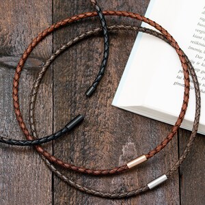 Necklace Leather Choker Magnetic Braided With Stainless Steel Clasp, Length 12 to 22 Inches