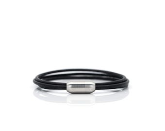 Thin Layered Leather Cord Bracelet with Brushed Stainless Steel Magnetic Clasp, Unisex