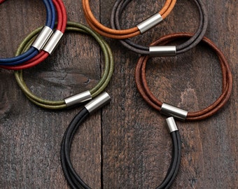 Leather Cord Bracelet Layered With Magnetic  Stainless Steel Clasp Custom size for your wrist