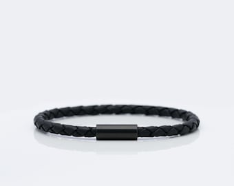 Leather Bracelet, Braided Cord Rope Bracelet With Metal Polished Steel Clasp, Custom Size For Your Wrist