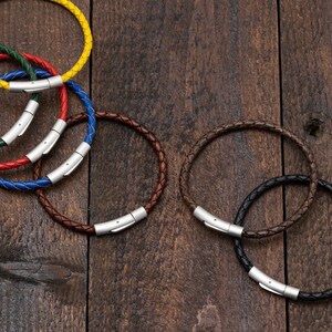 Leren armband, minimalistische gevlochten dunne leren koordarmband, armband met stalen gesp voor bedel aangepaste lengte