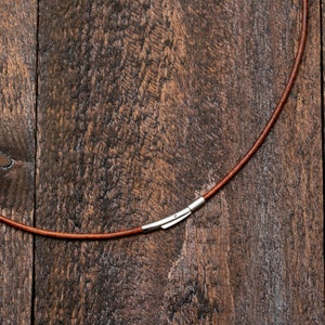 Necklace for Pendant Charm, Thin Leather Cord Necklace for Pendant, Leather String Necklace with Polished Clasp Locking Closure Custom Distressed Brown