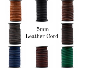 Cordon en cuir de 5 mm pour fabrication de bracelets de bijoux Bolo String 8 couleurs vendu au mètre