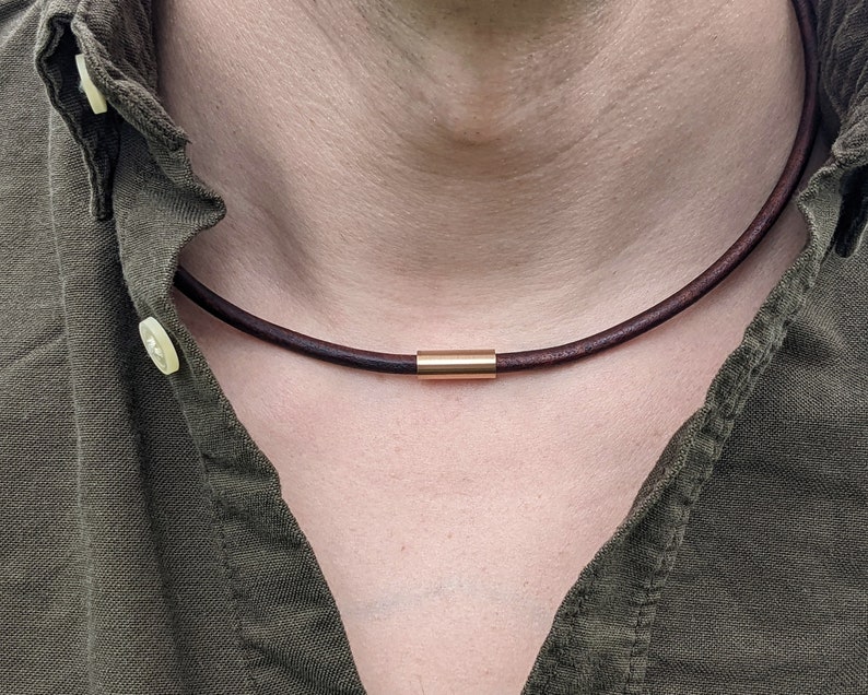 Collier ras de cou avec cordon en cuir aspect vieilli avec fermoir magnétique en métal doré rose, longueur personnalisée de 30 à 60 cm 12 à 61 cm image 2