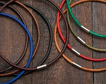Minimalist Leather Cord Choker, Magnetic Clasp Necklace, Custom Length (12-22 Inches) Unisex