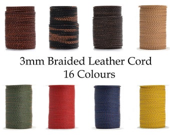3mm Leather Cord Braided Braid Bolo Woven String Thong 16 Colors Sold by the Meter