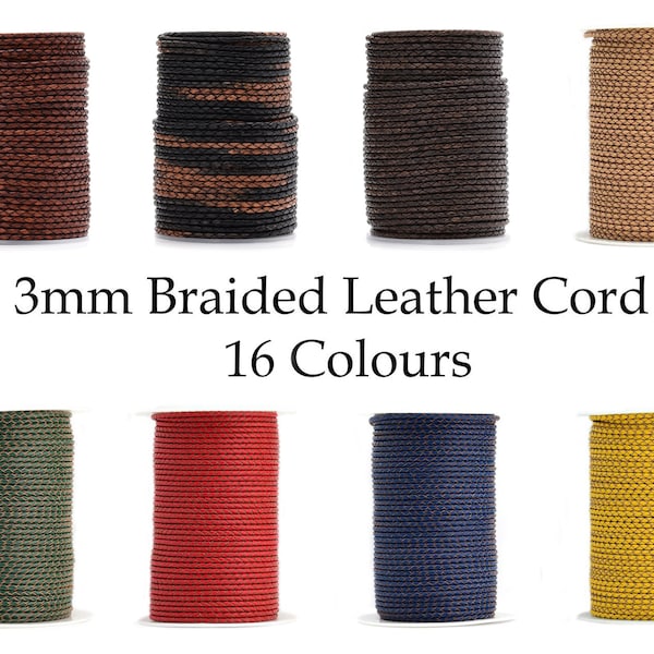 3mm Leather Cord Braided Braid Bolo Woven String Thong 16 Colors Sold by the Meter