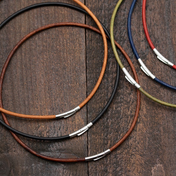 Collier pour pendentif à breloque, cordon cordon pour pendentif, collier en cuir antique avec fermoir à fermoir en métal, longueur personnalisée
