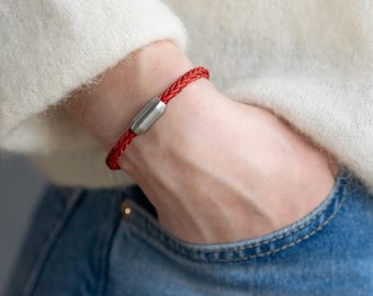 Braided Leather Bracelet, Unisex Minimalist, Magnetic Clasp, Antique Look, Custom Wrist Length