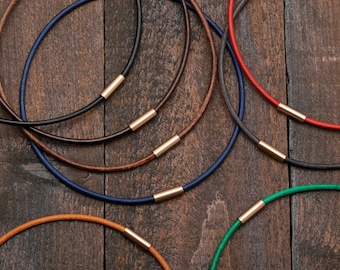 Leather Necklace Choker : Rose Copper Magnetic Clasp, Custom Length